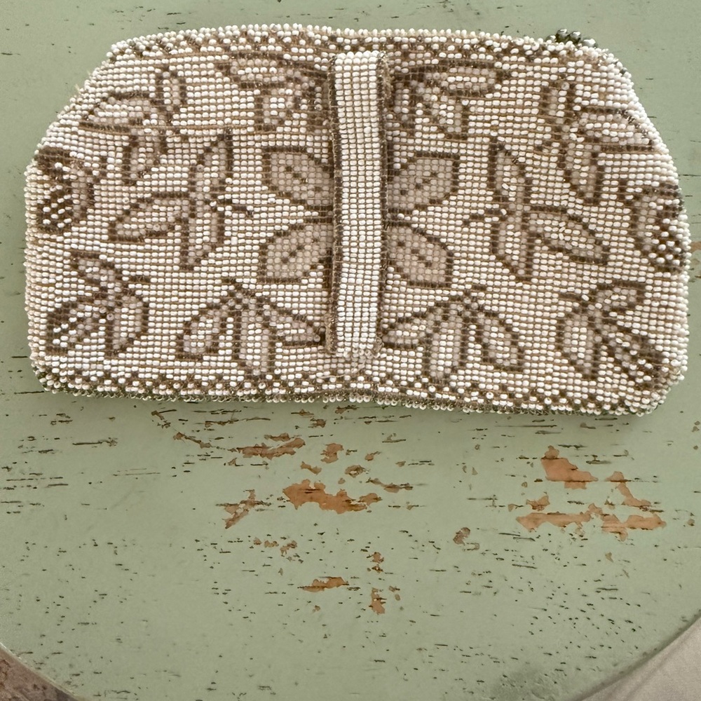 Elegant Beaded Clutch - Cream and Brown - Picture 2 of 8
